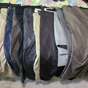 Dress pants. Multiple colors and brands.